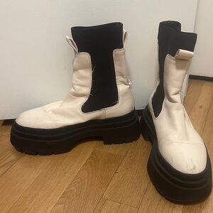 Mango Cream and Black Heeled Boots